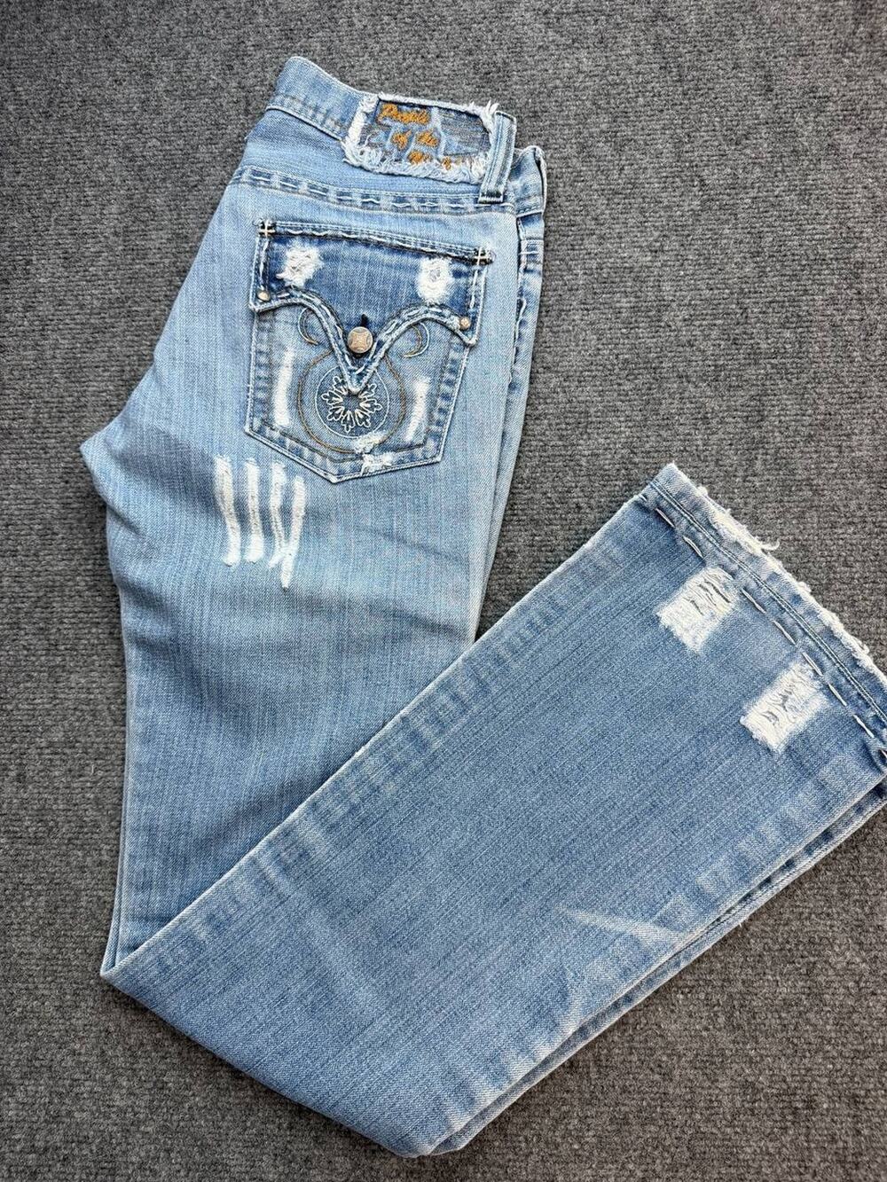 Vintage Y2K People of the World Jeans Womens 28 Low Rise Flare Distressed USA